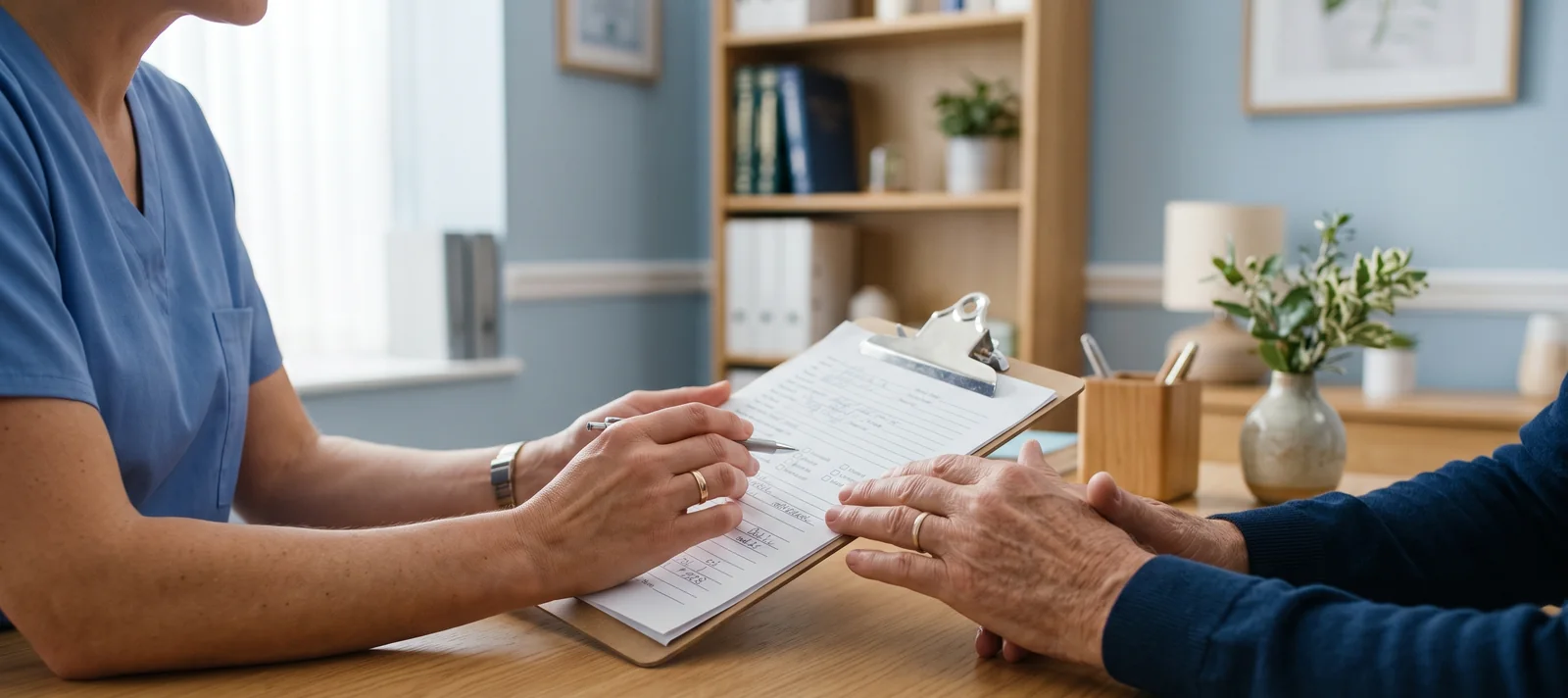 Lisa Schneider reviewing a care plan with a patient at Still Waters Family Healthcare